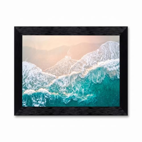 Framed Canvas Wall Art Coastal Aerial Turquoise Waves White Sea