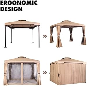   10-x-10-All-Season-Permanent-Soft-Top-Patio-Gazebo-Outdoor-Gazebo-Canopy-with-Net-Drapery-Mosquito-Netting-and-Shade-Curtains-Brown