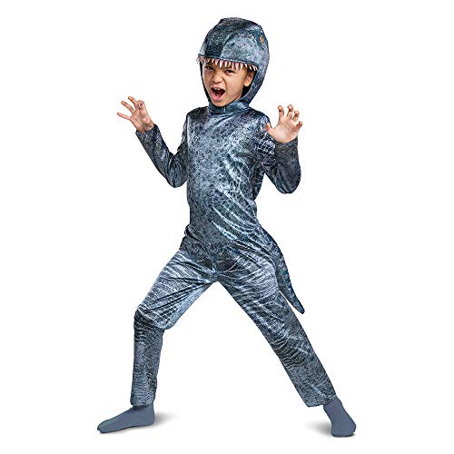 Jurassic World Blue Velociraptor Costume for Kids, Dinosaur Outfit with Headpiece and Detachable Tail, Kids Size Small (4-6)