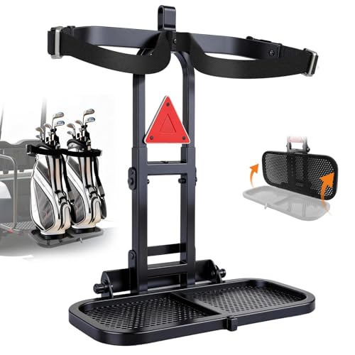 maXpeedingrods Golf Cart Bag Holder Foldable Upgraded Cart Rear Seat Bag Rack Fits 8 in Max Width Safety Grip Bar for Club Car E-Z-GO Yamaha Space-Saving No Drilling Required Rust-Proof