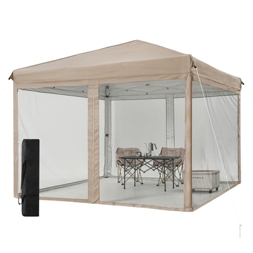 FLOUREE ワンタッチタープテント, キャンプ・スポーツイベント用, ポリエステル製, ベージュ, 14.4kg, 250x250x270cm, UV99%カット, 炭素鋼フレーム, 防水