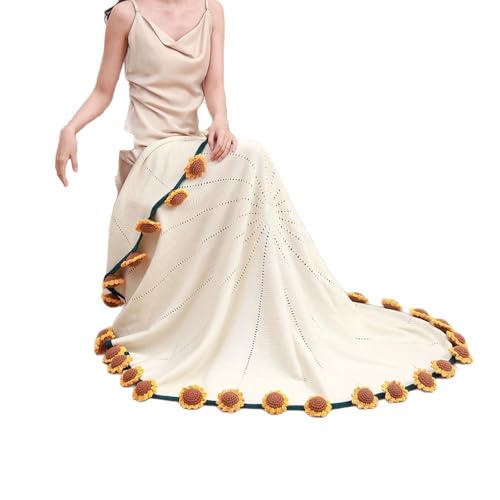 Manta de ramo de flores,Manta de girasol tejida a crochet hecha a mano terminada,Manta de Punto de Ramo de de Ganchillo,suave y acogedora hecha a mano,para Cumpleaños y Decoración del Hogar