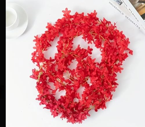 Image of VRB Dec 2 Pcs Artificial Flowers Vine Silk Wisteria Garland Fake Ivy,(6 ft Long) Wedding Decoration Diwali /Ganpati /Christmas Decorations Fake Daisy Floral Vine Silk Hanging Flower for Home (Red)