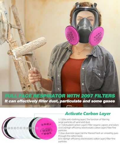 ANUNU Full Face Paint Respirator Mask, Full Face Gas Mask with 60923 Filter Cartridges and 2097 Filter for Chemical Gases, Dust, Sanding, Survival, Woodworking - Thumbnail 5