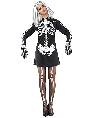 DEGUISE TOI - Déguisement squelette noir et blanc femme Halloween - Robe - Taille Unique (40) - Coloré - Déguisements adultes - - - Halloween