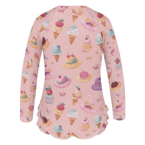 ALAZA Toddler Swimsuit Girl Bathing Suit Swimwear Rash Guard Ice Cream Sunhat Long Sleeve 3T3