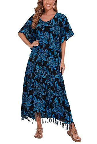 Image of Beautybatik Women Hand Blocked Batik Rayon Caftan Kaftan Bali Loungewear Maxi Plus Size Long Dress XL to 4X