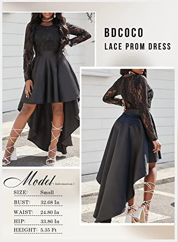 Bdcoco Women's Floral Lace Hi Low Cocktail Party Dress Swing Prom Evening Gowns Black #TOP1