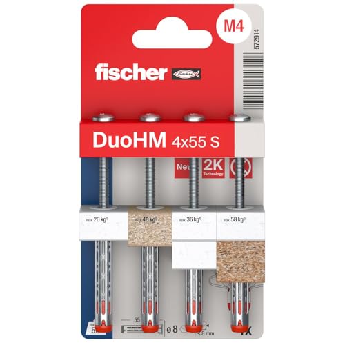 fischer DuoHM | Taco Metálico para Paneles Huecos con Tornillo TX 4x55 S | Anclaje de Alta Carga para TV, Estantes, Lámparas y Armarios | Compatible con Placas de Yeso PLADUR®, Contrachapado y Más