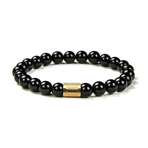 Morchic Black Onyx Stone Gem Semi Precious Stretch Bracelet For Women Men Unisex, Real Natural Gemstone 8Mm Beads, Classic Simple Design Cuff Birthday Gift 7.5 Inch cover