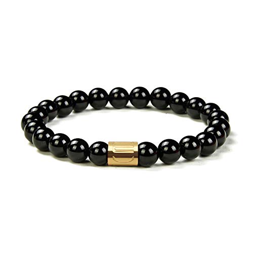 Morchic Black Onyx Stone Gem Semi Precious Stretch Bracelet for