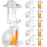 PTYTIFY 24 Pcs Cowboy Boot Shot Glasses Mini Cowboy Hats, 1 Oz, Durable Cowgirl Shot Glasses for Western Theme Party Decorations, Bachelorette Party,Cowgirl Birthday Party Decorations (silver)