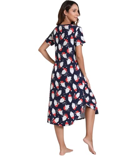 Image of NACHILA Nightgowns for Women-Viscose Made from Bamboo, V Neck Sleepshirts Short Sleeve Sleepwear Cool Nightshirt