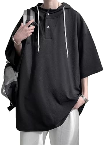 （06:00時点） [Anzn] パーカー メンズ フード Tシャツ 夏服 メンズ 七分袖 無地 大きいサイズ プルオーバーパーカー スウェット カジュアル ゆったり フーディー トレーナー 半袖 薄手 シンプル おしゃれ ポケット付き プルオーバー シャツ-hei-2XL
