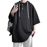 [Anzn] パーカー メンズ フード Tシャツ 夏服 メンズ 七分袖 無地 大きいサイズ プルオーバーパーカー スウェット カジュアル ゆったり フーディー トレーナー 半袖 薄手 シンプル おしゃれ ポケット付き プルオーバー シャツ-hei-2XL