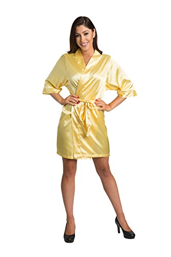 Girleo Women's Personalized Bridesmaid Mother Of The Bride Maid Of Honor Mother Of The Groom Yellow Satin Robe S/M 2-12 #TOP1