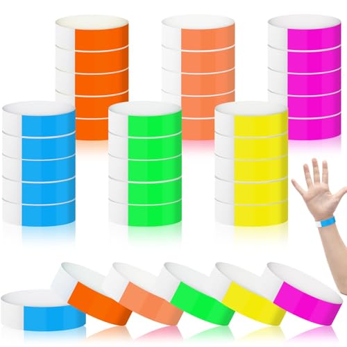 Lociban 600 Piezas Pulseras Identificativas, 6 Colores Pulseras Papel para Eventos, Pulseras Fiesta, Pulseras de Entrada para Festivales, Conciertos, Parques Infantiles, Adultos y Niños (25×2cm)