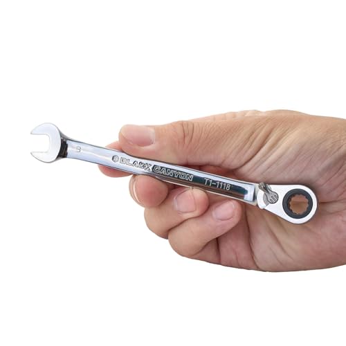 Image of BLACK CANYON 8 mm Ratchet Combination Wrench, 12-Point Box End & Hex Opening, Polished Steel Ratcheting Wrench with SAE & Metric Sizes