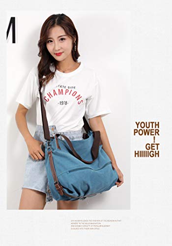 Bolsa Feminina Lona Vintage Bolsa de Ombro Casual (Azul)