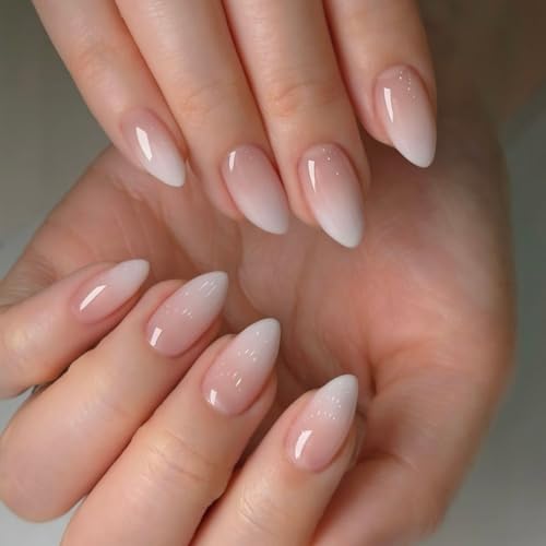 KQueenest Ombre French Press On Nails Short Almond, Natural Ombre...