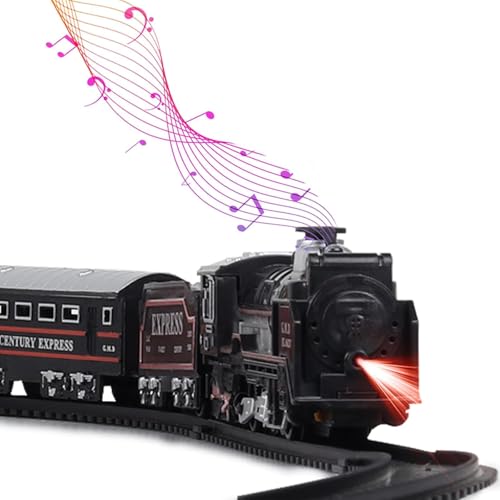 Image of Mini Rail King Train Set for Kids 3+ | Rechargeable Steam Engine with Passenger Coach & Coal Wagon | Smoke Effect, Music & LED Lights | Toy Railway Track Set