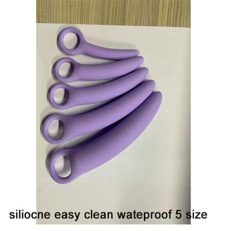 Qaveuny 5 Pack Silicone Pelvic Floor Muscle Dilator Trainer Set,Pelvic Wand Massager for Women,Pelvic Floor Strengthening Device - Purple (with Storage Bag)