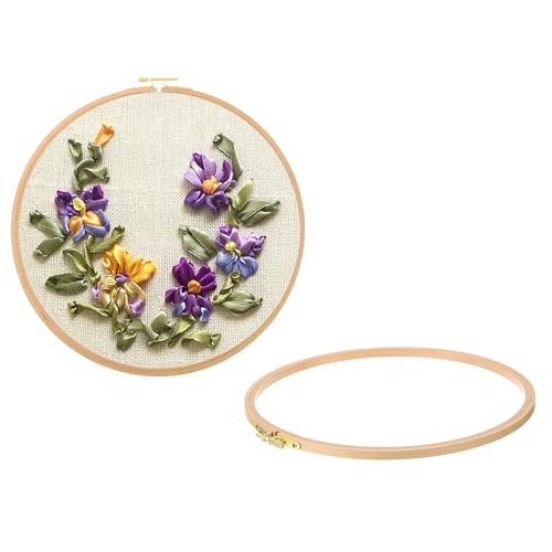 Image of PATIKIL 2 Pieces 12 Inch Embroidery Hoops Round Adjustable Beach Wood Circle Cross Stitch Hoop Ring Bulk for Embroidery Art Craft Handy Sewing Decoration
