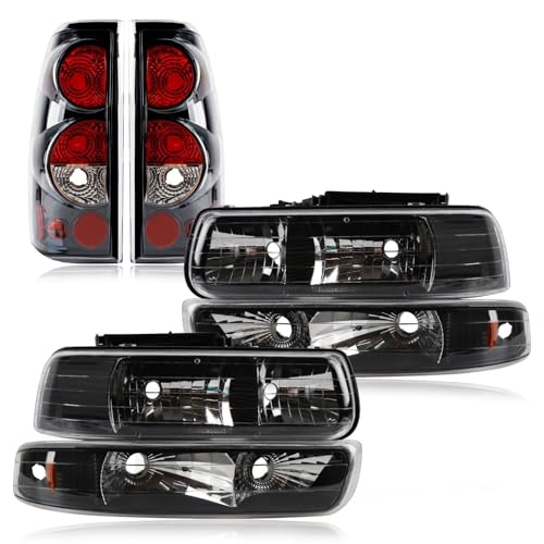 LOVELYNOV Headlights Tail Lights Kit Compatible with 1999-2002 Chevy Silverado 1500 2500 3500 Black Head light Rear Taillights Assembly