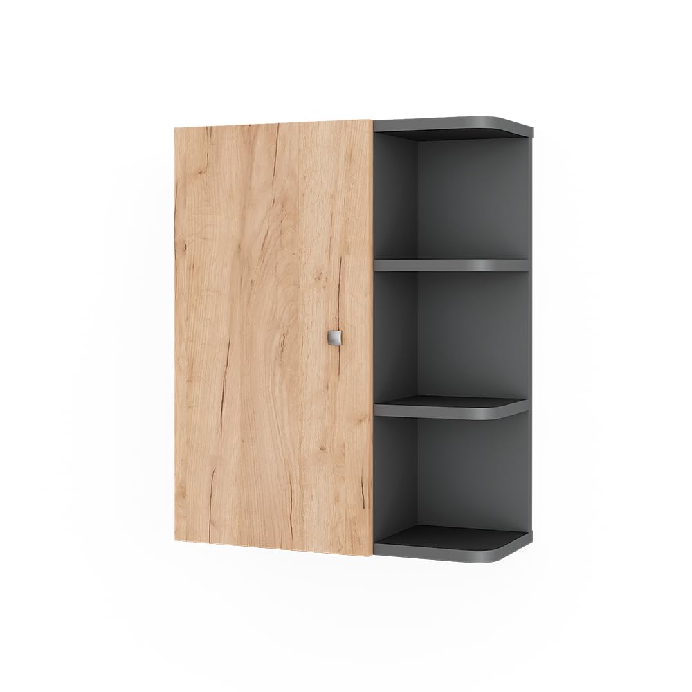 Vicco Armoire Suspendue Fynn, Anthracite/chêne doré, 47.2x59.2cm, pour Montage Mural avec étagères Ouvertes
