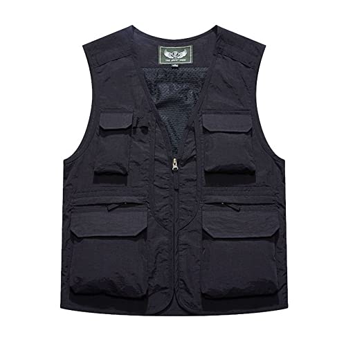 Perbai Mens Utility Fishing Cargo Vest Summer Outdoor Work Photo Safari Travel Vest Jacket(Black-L) #TOP1