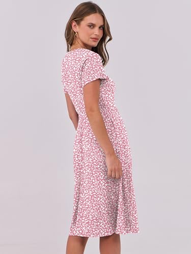 Image of ANRABESS Women Summer Dress Casual Short Sleeve V Neck A-Line Knee Length Pleated Flowy 2026 Fashion Midi Dresses with Pocket