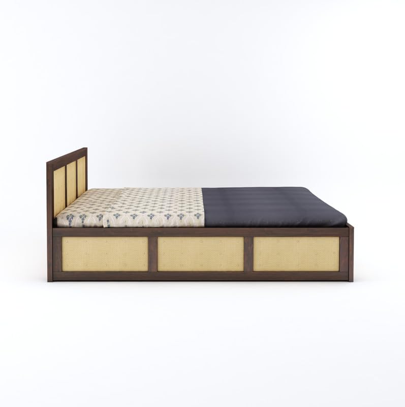 Image of Solid Sheesham Wood Queen Size Bed with Box Storage for Bedroom Home Living Room Hotel Wooden Double Bed Cot Palang Furniture (Walnut Finish)
