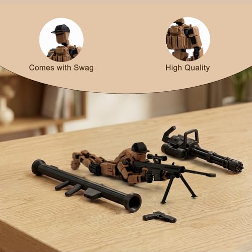 Image of Military Soldier Dummy 13 Robot Action Figure with Weapons, Brown and Black, 5.25 Inch, Articulated Joints, Plastic, Modern Robot Theme