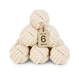 Set of 6 Decorative Nautical Cotton Rope Balls – Handmade Rustic Knot Spheres – for Coastal Home Decor, Bowl Fillers, Tray Styling, Wedding Centerpieces, or Housewarming Gift Idea