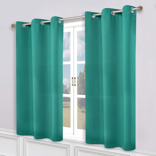 SUPERIOR Semi Blackout Curtains - Solid Color - 52" x 63" - Grommet Header - Thermal Insulated, Sun Blocking & Room Darkening Drapes for Bedroom, Living Room - Set of 2 Panels - Teal