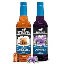 Syruvia Sugar Free Caramel & Sugar-Free Lavender Syrup - 25.4 fl oz Premium Coffee Flavoring Syrup. 0 Calories, Kosher, and Gluten-Free. Perfect for Drinks, Sodas, Shakes, Desserts, and More.