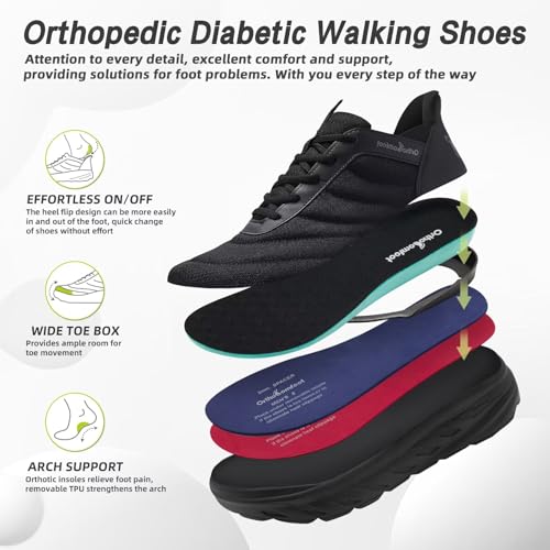 Men's Orthopedic Diabetic Wide Running Shoes: Comfortable Arch Support Plantar Fasciitis Sports Shoes for Easy On/Off, High Arch Orthotic Swollen Tennis Fashion Sneakers for Foot and Heel Pain Relief3