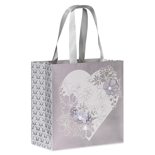 Image of Papyrus 8.5 inch Medium Wedding Gift Bag (Floral Lace Heart) for Valentines, Weddings, Bridal Showers, Engagement, Anniversaries and All Occasions (1 Bag)