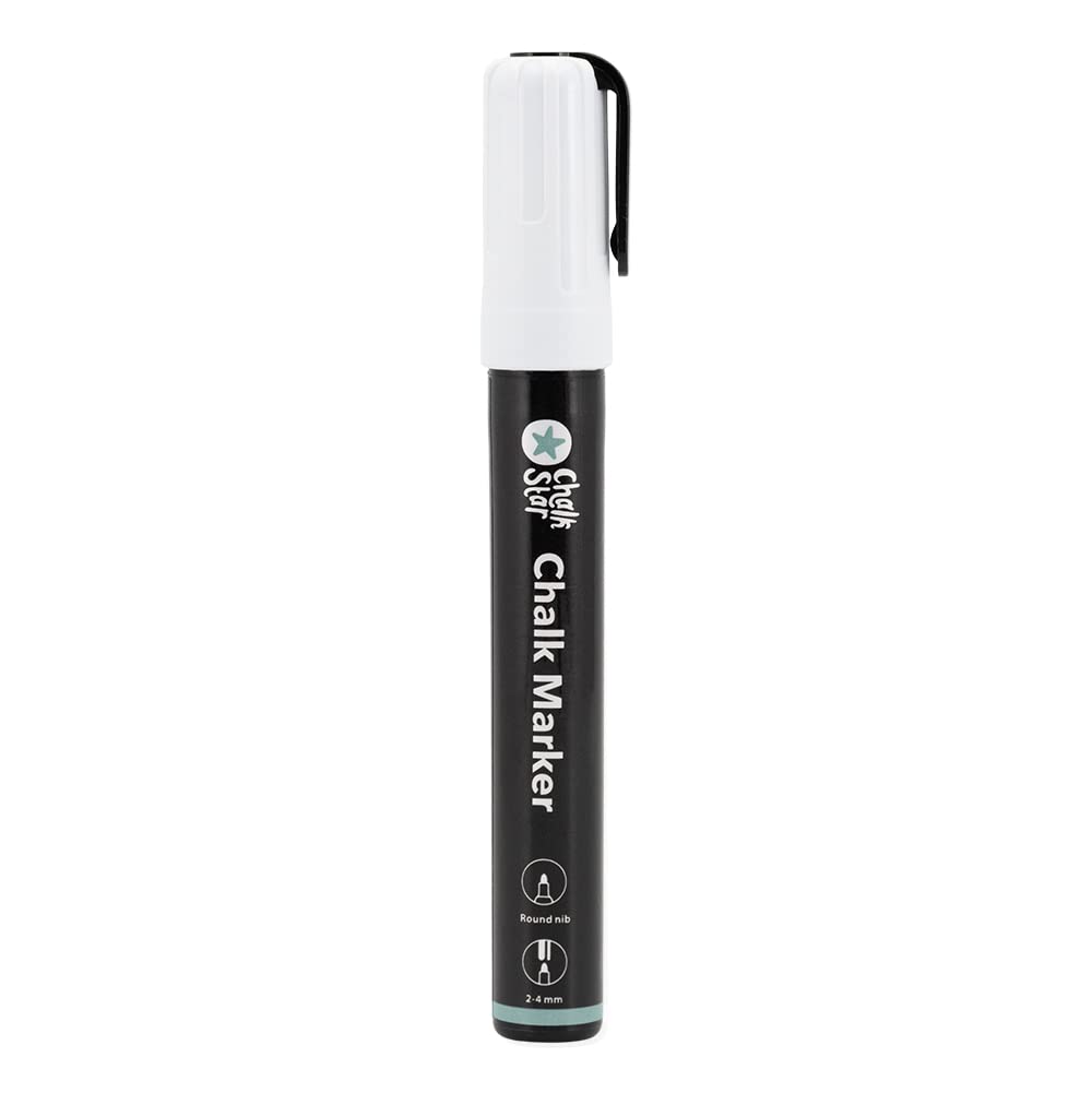 SECURIT Chalk Star 2 szt. pisaki do kredy płynnej białe do tablic, okien, szkła – końcówki okrągłe 2-4 mm