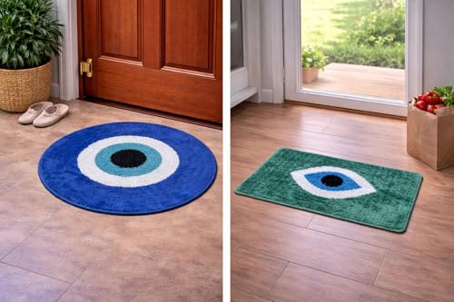 Image of Superb Soft Evil Eye Door mat Combo Set (2in1), Microfiber| Floor mat| Doormat for Home Entrance| Bathroom| Bedroom| Living Room| Kitchen| Pooja Room| Door mat Combo Pack| Rug| Home Decor