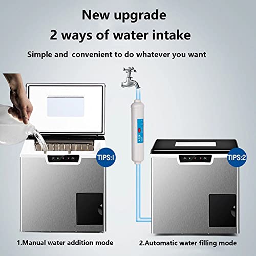 Máquina fabricadora de hielo de auto-limpieza para encimera, 18 cubos en 8 minutos, portátil y compacta, con cucharón y canasta para hielo, acero inoxidable, ideal para hogar/cocina/oficina/bar, color plata miniatura 3