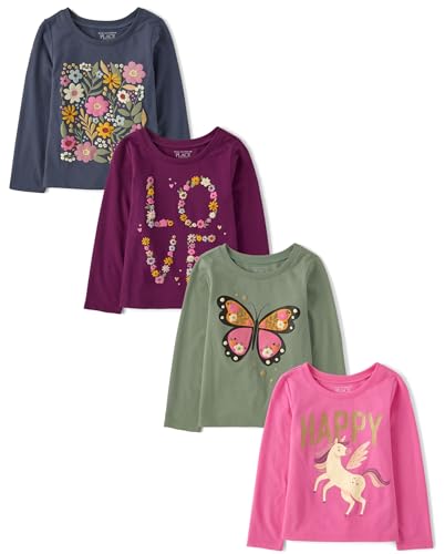 The Children's Place,Baby Girls,and Toddler Assorted Everyday Long Sleeve Graphic T-Shirts,multipacks,Butterfly/Love/Happy 4-Pack,2 Years - image 1