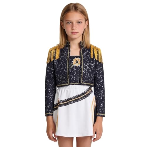 SAVITO Pop Singer Performance Outfits Black Golden Printed Clothing Suitable for Kids Aged 3-12 Halloween Cosplay Costumes Black C for 4-5 Years/120CM
