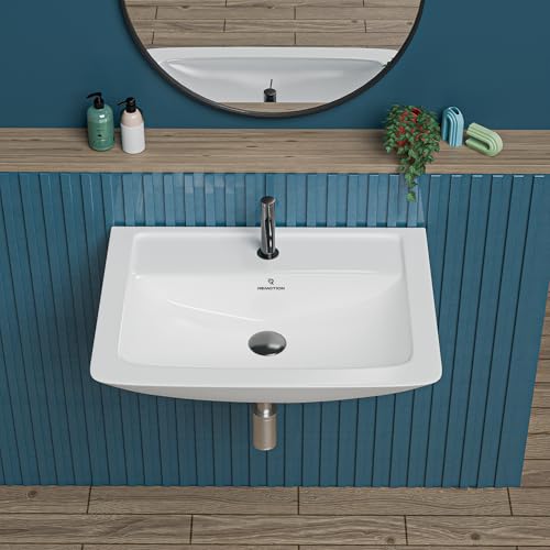 Image of REMOTION Ceramic Wall Hung Corner Wash Basin for Bathroom | Wall Mounted Corner Sink for Small Bathrooms & Powder Rooms | Space-Saving, Durable & Stylish Design (16 x 15 x 6 Inch)