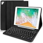 YUEJIDZ Keyboard Case for iPad 9.7,Leather Cover for ipad 6th Generation 2018/5th Gen 2017/Pro 9.7/iPad Air 2/ Air 1- with Pencil Holder and Bluetooth Detachable Keyboard(UK layout),Black