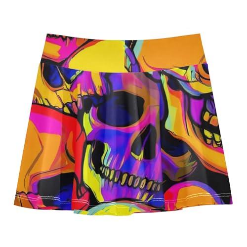 Abstract Colorful Human Skulls Tennis Skirts Kids Preppy Athletic Shorts for Girls Skorts Cheer Skirt 4t2