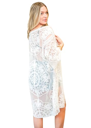 Image of Anna-Kaci Women's Long Embroidered Lace Kimono Half Sleeve Cover Up Cardigan