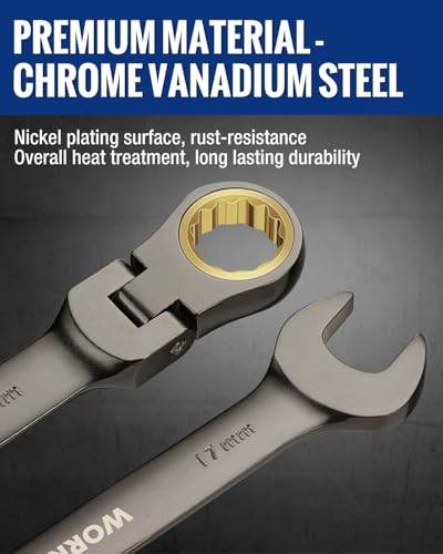 Image of WORKPRO 8-piece Ratcheting Combination Wrench Set, Metric & Nickel Plating | Metric 9-17 mm, 180 Flex-Head, 72-Teeth Cr-V Steel, Combination Wrench Set with Organization Bag for Auto Repair & Home DIY