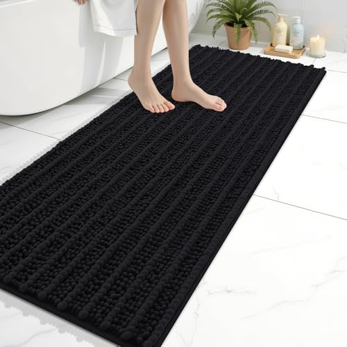 Image of Arotive Luxury Bathroom Runner Rugs 60x20, Extra Soft Thick Absorbent Shaggy Chenille Bath Rugs, Machine Wash Dry, Bath Mats for Bathroom Floor, Tub and Shower, Home Decor Accessories, Black