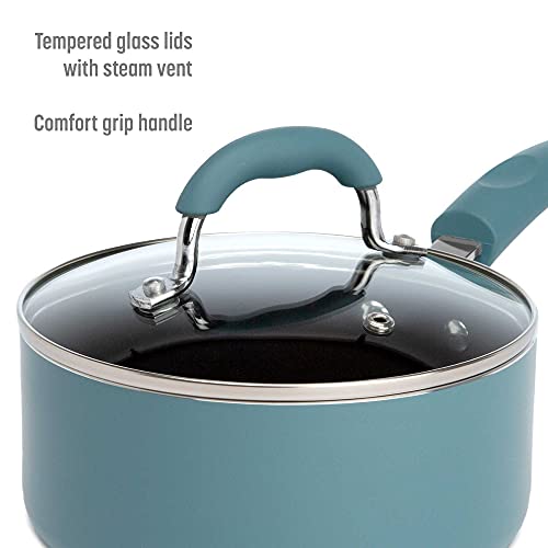 Goodful Cookware Set With Premium Non-Stick Coating, Dishwasher Safe Pots And Pans, Tempered Glass Steam Vented Lids, Stainless Steel Steamer, And Bamboo Cooking Utensils Set, 12-Piece, Turquoise #TOP4